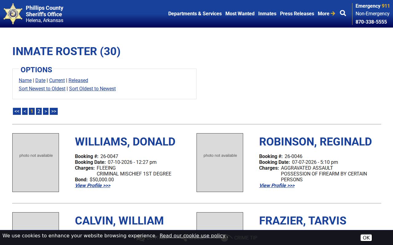 Phillips County arrest search current inmate roster controls
