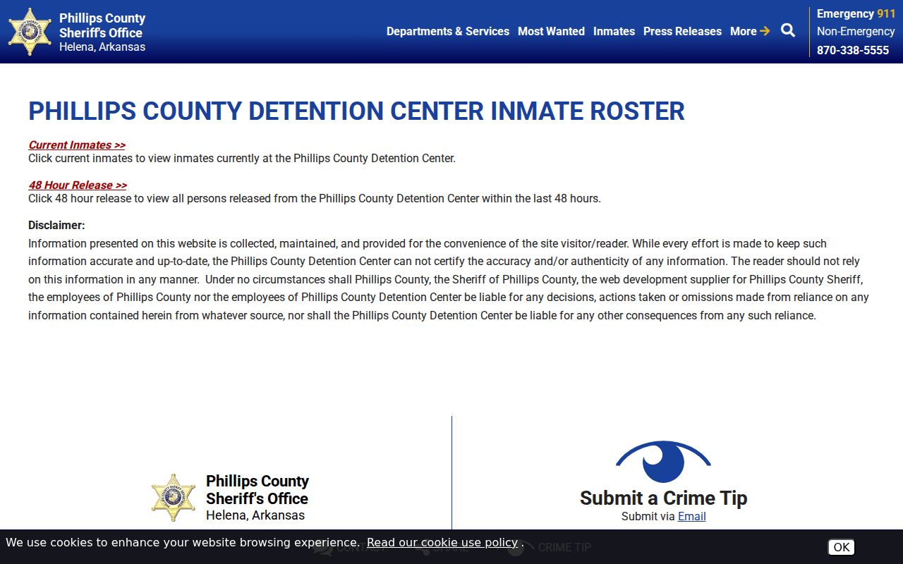 Phillips County arrest search current inmates and recent release options