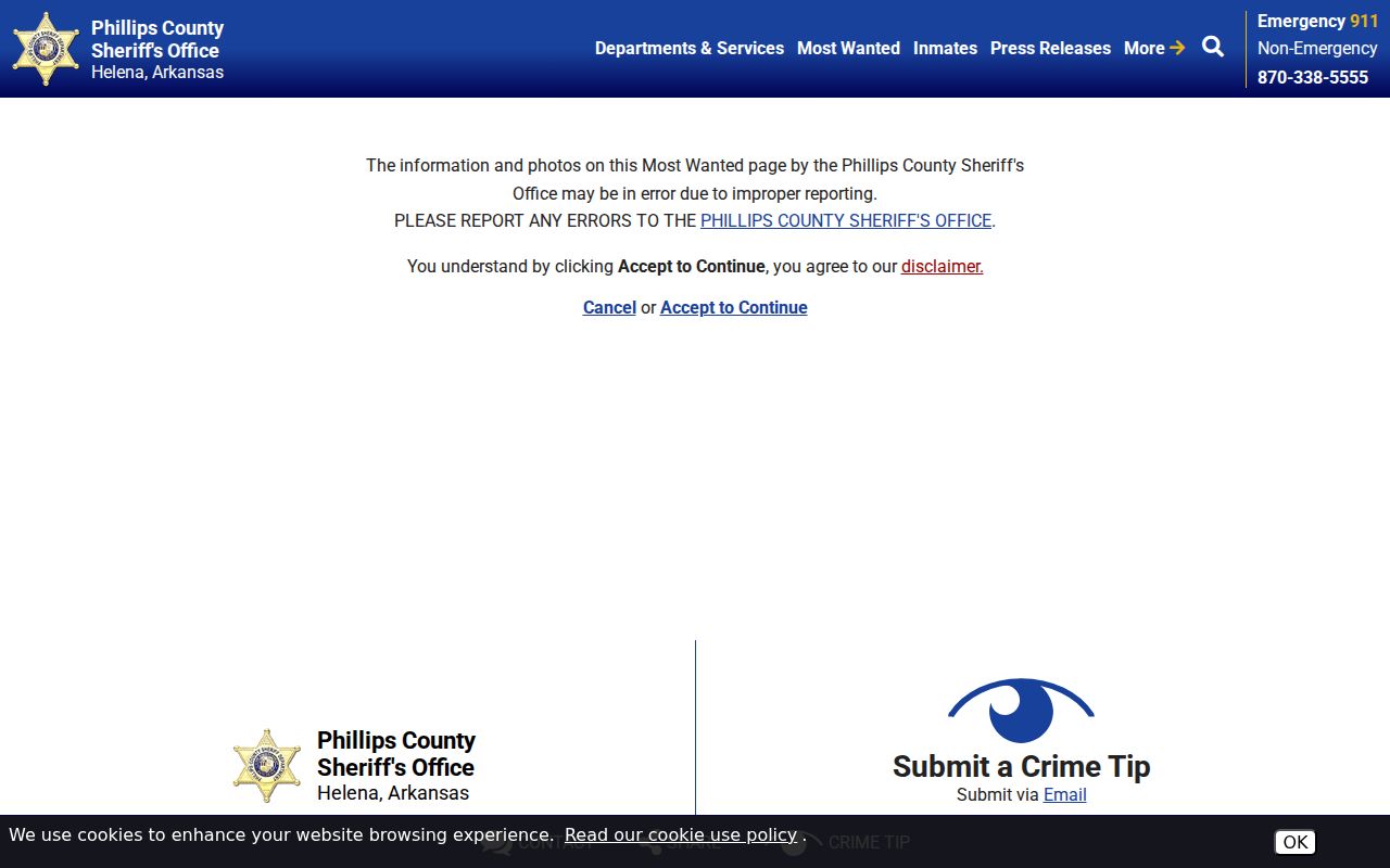 Phillips County arrest records official most wanted channel