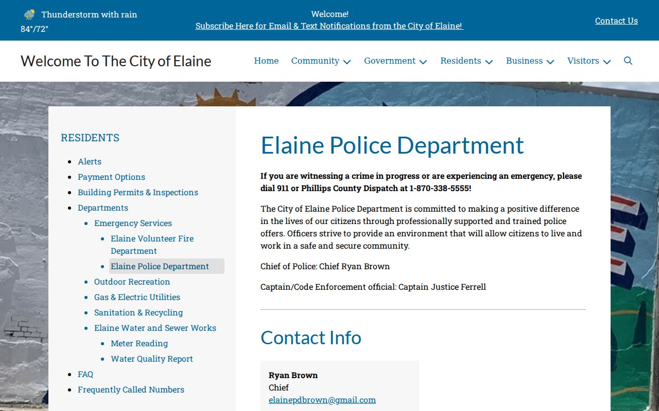 Elaine criminal records police department contact