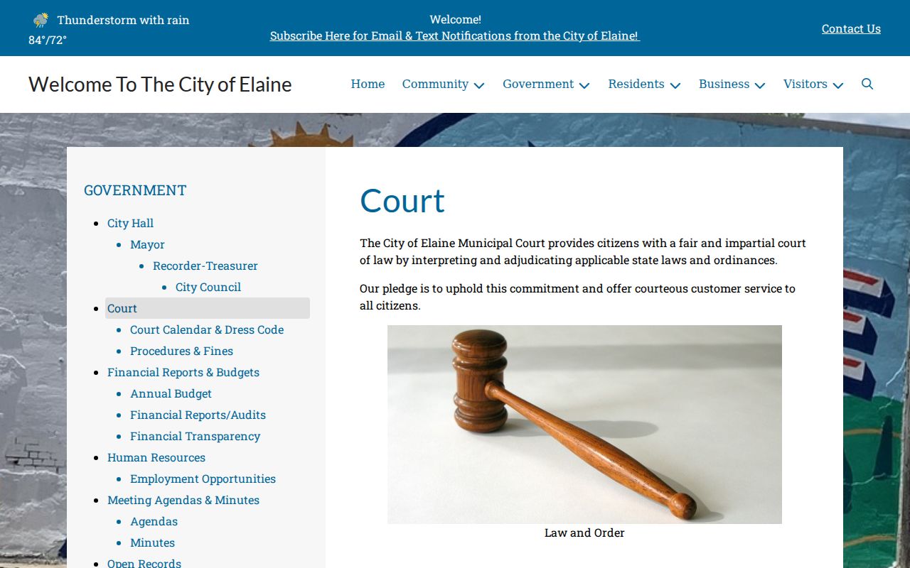 Elaine criminal court record contact page