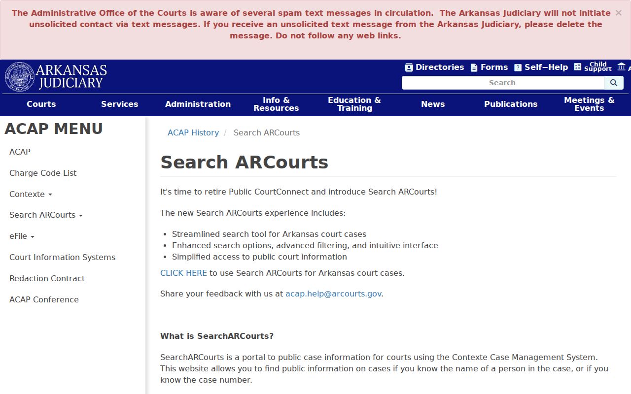 Arkansas Judiciary Search ARCourts access information